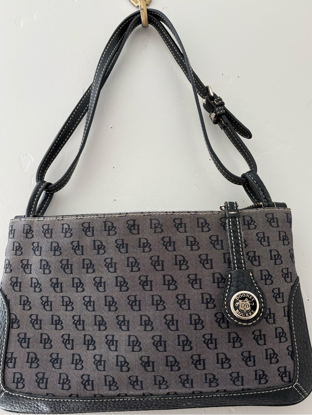 Vintage Dooney & Bourke Black DB Monogram Canvas Crossbody Bag – Leather Trim